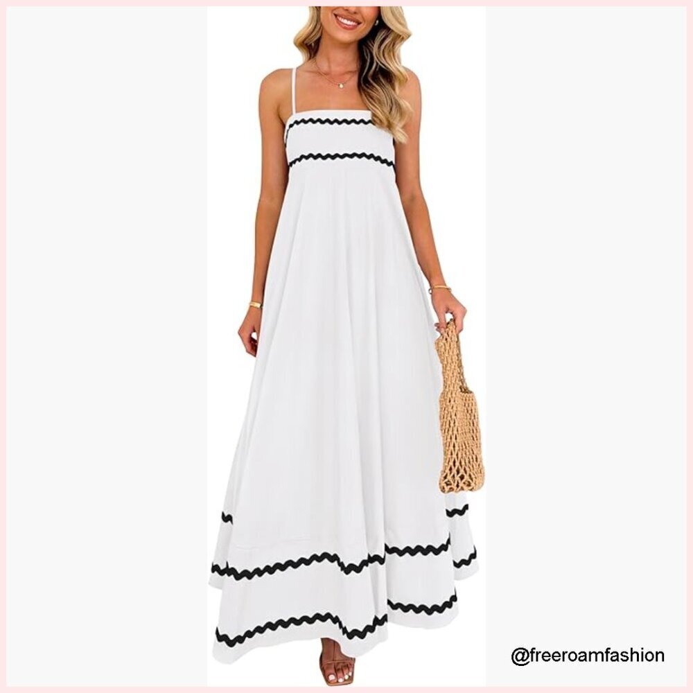 Flowy Maxi Dress Sleeveless Spaghetti Strap Ruffle Beach Casual Long